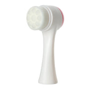 Dual-ended facial cleansing brush with soft, fine silicone bristles