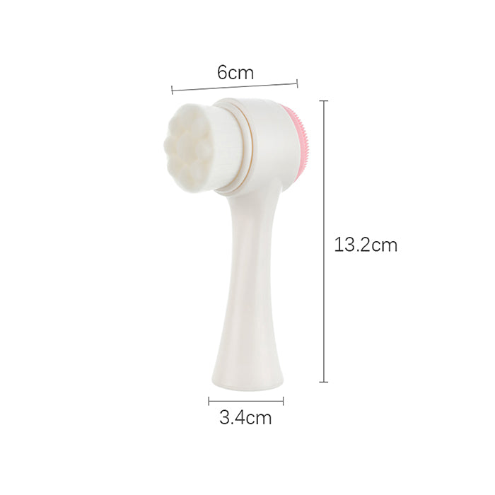Dual-ended facial cleansing brush with soft, fine silicone bristles