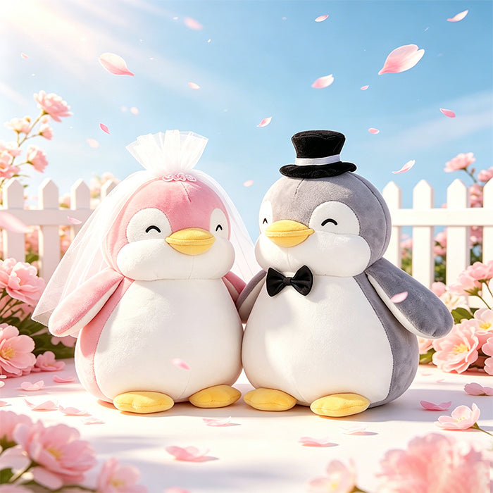 Penguin plush toy in a wedding dress (sitting pose)