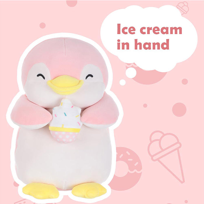 Peluche pinguino seduto a tema gelato