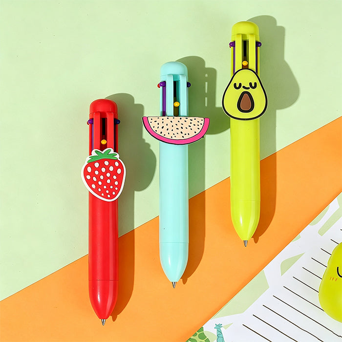 Fruit-themed 6-color pen with decorative topper