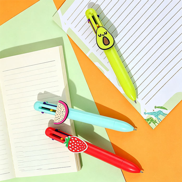 Fruit-themed 6-color pen with decorative topper