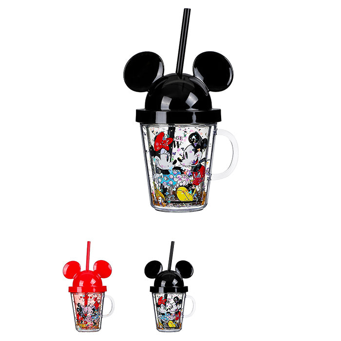 Mickey Series Glittery Straw Cup with Lid - 280mL