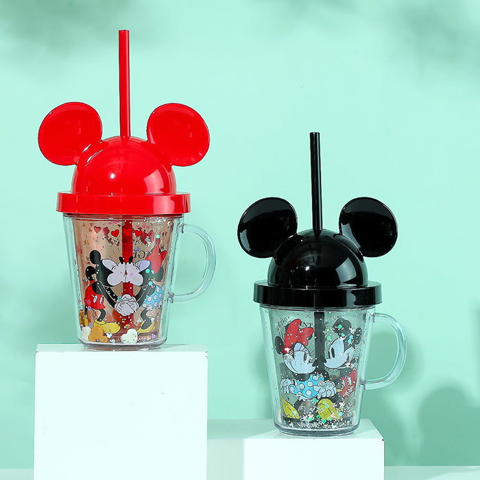 Mickey Series Glittery Straw Cup with Lid - 280mL