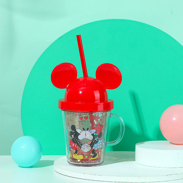 Mickey Series Glittery Straw Cup with Lid - 280mL