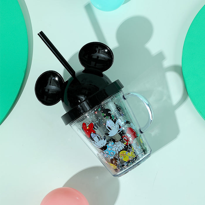 Mickey Series Glittery Straw Cup with Lid - 280mL