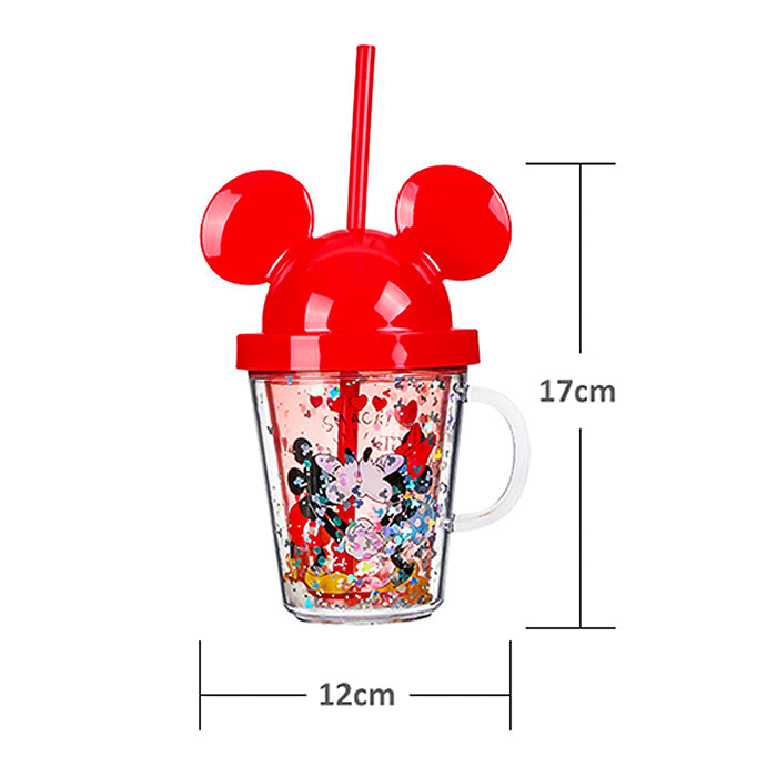 Mickey Series Glittery Straw Cup with Lid - 280mL