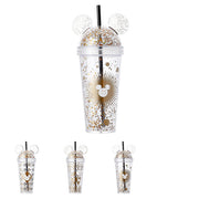 Mickey Series Black & Gold Double-Layer Straw Cup - 420mL