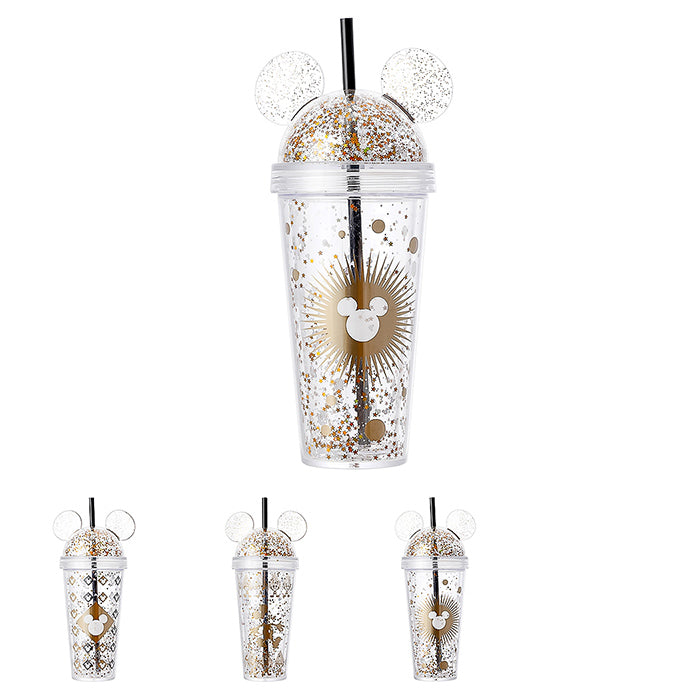 Mickey Series Black & Gold Double-Layer Straw Cup - 420mL