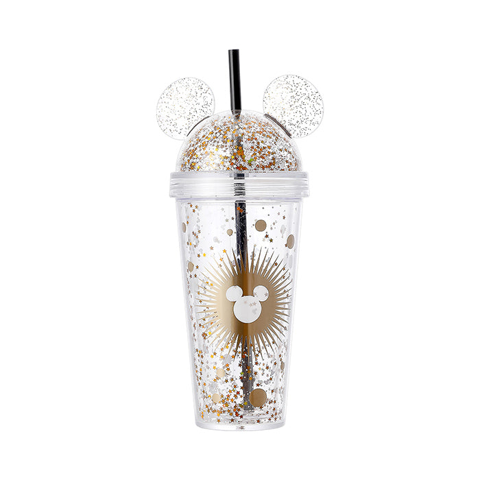 Mickey Series Black & Gold Double-Layer Straw Cup - 420mL