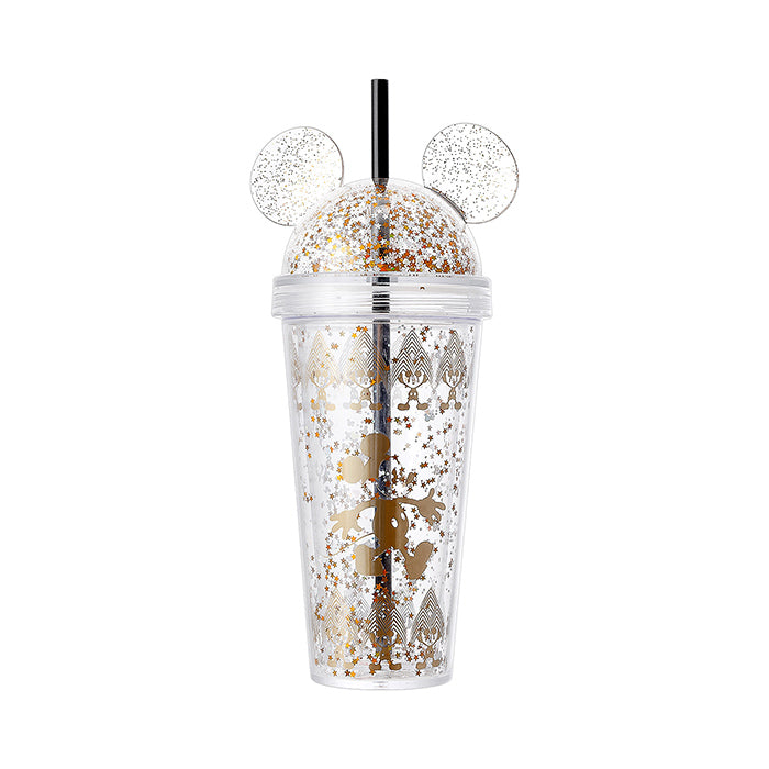 Mickey Series Black & Gold Double-Layer Straw Cup - 420mL