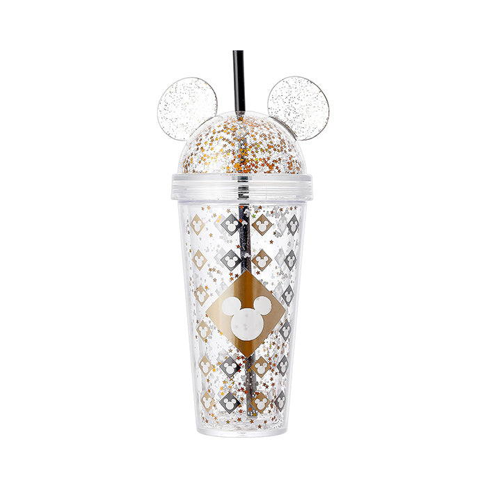Mickey Series Black & Gold Double-Layer Straw Cup - 420mL