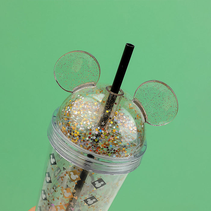 Mickey Series Black & Gold Double-Layer Straw Cup - 420mL