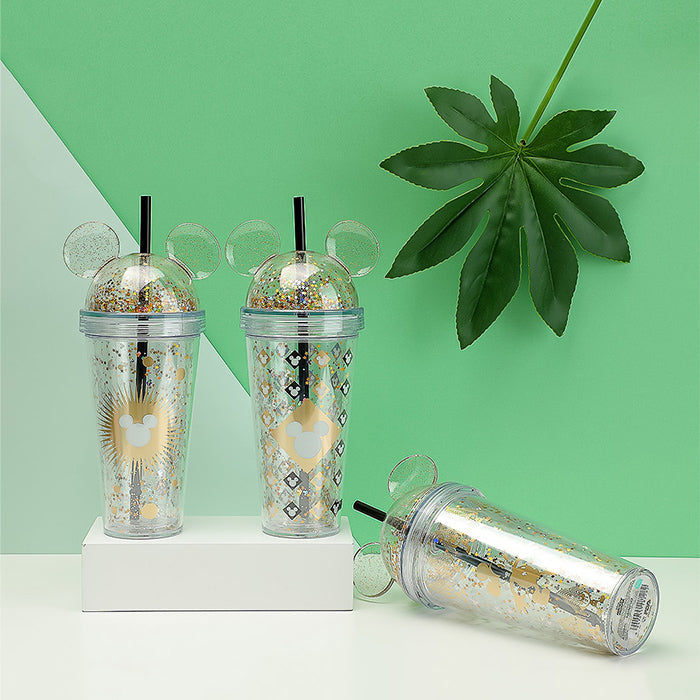 Mickey Series Black & Gold Double-Layer Straw Cup - 420mL