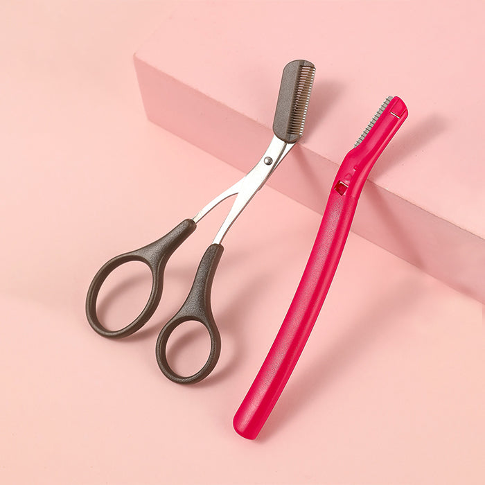 Professional Eyebrow Grooming Set (Eyebrow Razor + Eyebrow Scissors with Comb)