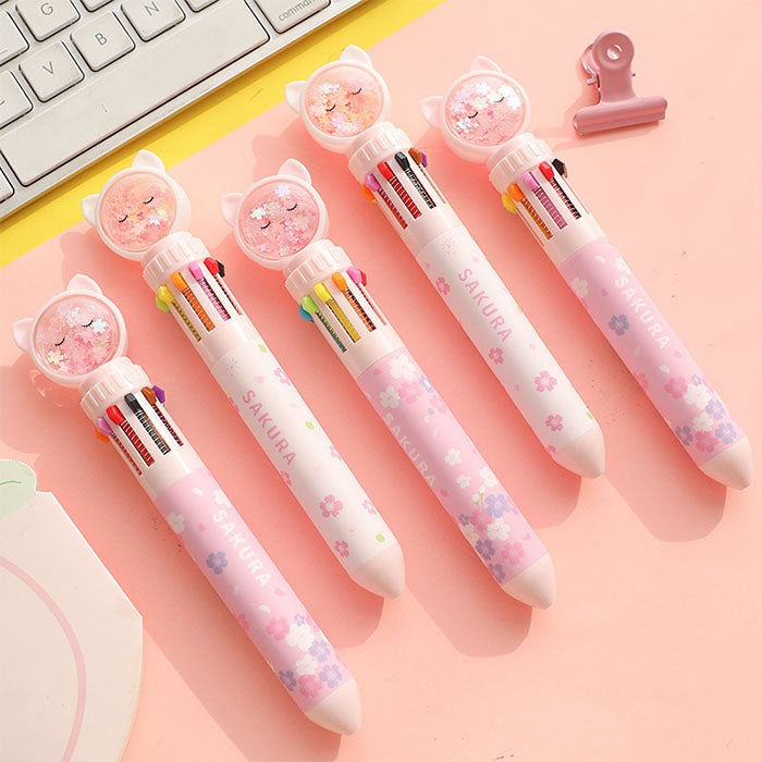 Penna a sfera retrattile Sakura Cat a 10 colori