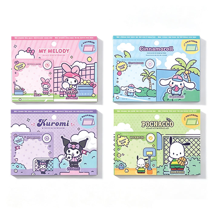 Sanrio Characters Sports Series – Blocco Note Adesive (80 Fogli) e Set Clip Acrilico