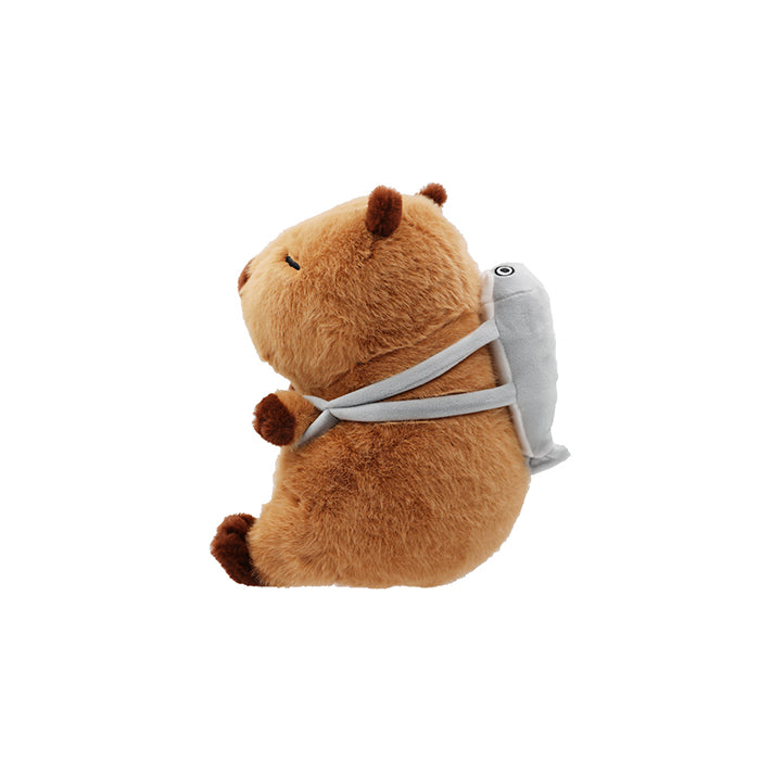 Serie Capybara – Peluche Seduto con un Pesce sulla Schiena