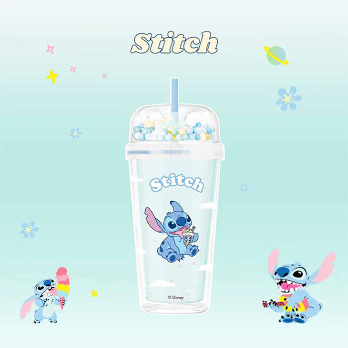 Disney Stitch Series – 480mL Double-Walled Plastic Cup with Straw