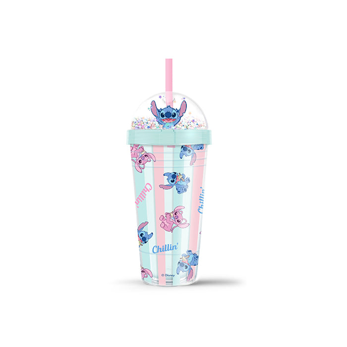 Disney Stitch Series – 420mL Plastic Cup with Straw and Bubble-Style Lid