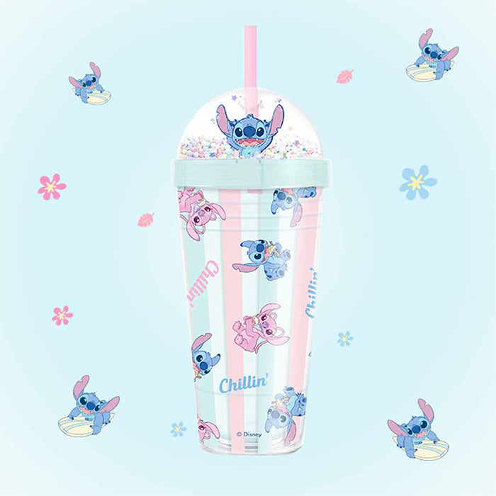Disney Stitch Series – 420mL Plastic Cup with Straw and Bubble-Style Lid