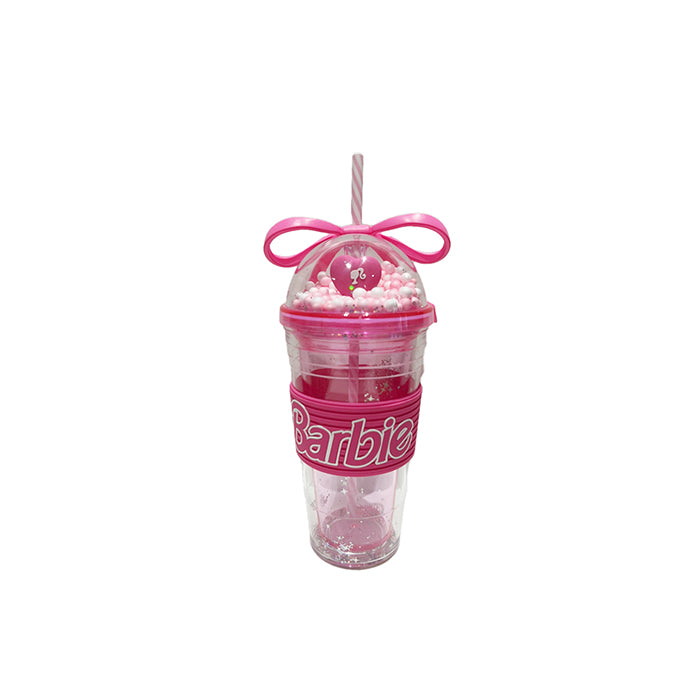 Barbie Collection – 600mL Plastic Straw Cup with Bow
